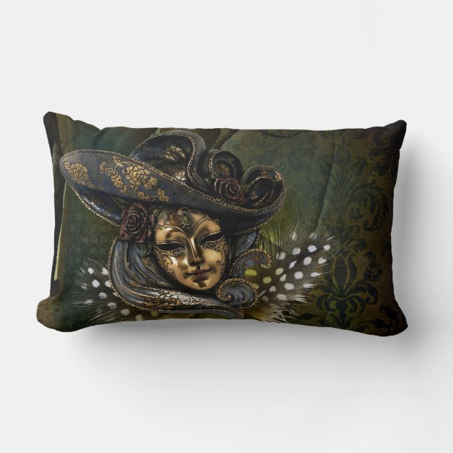 Carnival Mask-Grönt Damask Dekorativ kudde (Framsida)