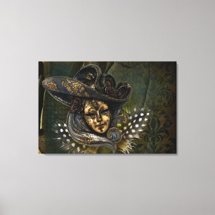 Carnival Mask-Grönt Damask Wrapped Canvas
