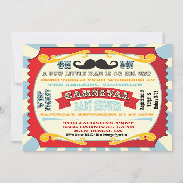 Carnival Mustache Baby dusch-inbjudan Inbjudningar (Framsida)
