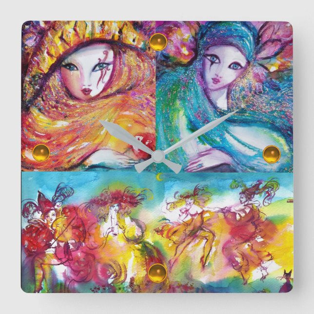 CARNIVAL NIGHT Masqueramasker, Dance and Music Fyrkantig Klocka (Framsida)