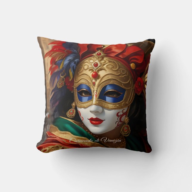Carnival of Venice-mask gold röd blå Kudde (Framsida)