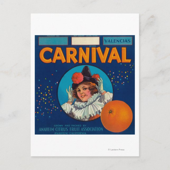 Carnival Orange LabelAnaheim, CA Vykort (Framsida)