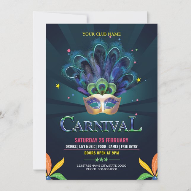 Carnival Party Flyer-inbjudan Inbjudningar (Framsida)