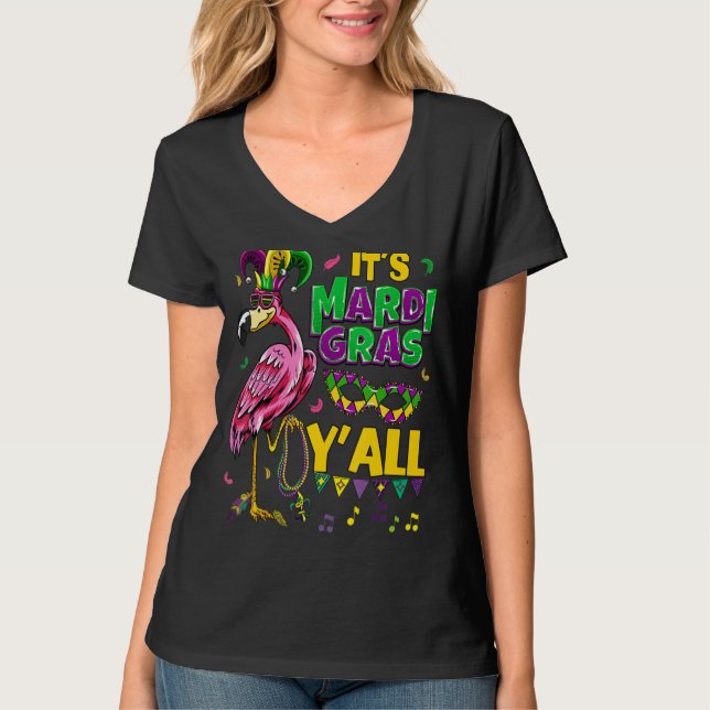 Carnival Party Gift Idea Flamingo Mardi Gras T Shirt (Framsida)