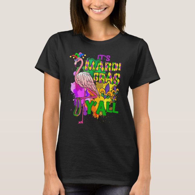 Carnival Party Idea Flamingo Mardi Gras T Shirt (Framsida)