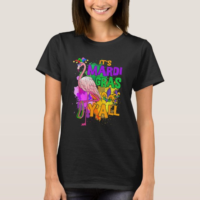 Carnival Party Idea Flamingo Mardi Gras T Shirt (Framsida)