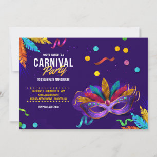 Carnival Party Mardi Gras-inbjudan Inbjudningar