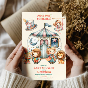 Carnival Party Rosa Circus Baby Shower Inbjudningar