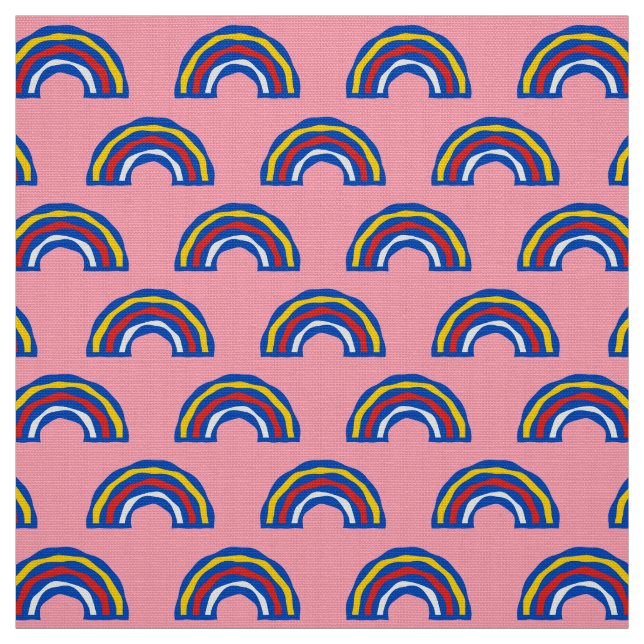 CARNIVAL - Primära Färg Retro Rainbows på Rosa Tyg (Prov)