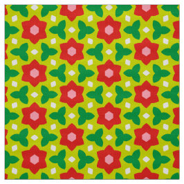CARNIVAL - Red Geometric Flowers on Grönt Blommigt Tyg