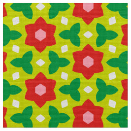 CARNIVAL - Red Geometric Flowers on Grönt Blommigt Tyg