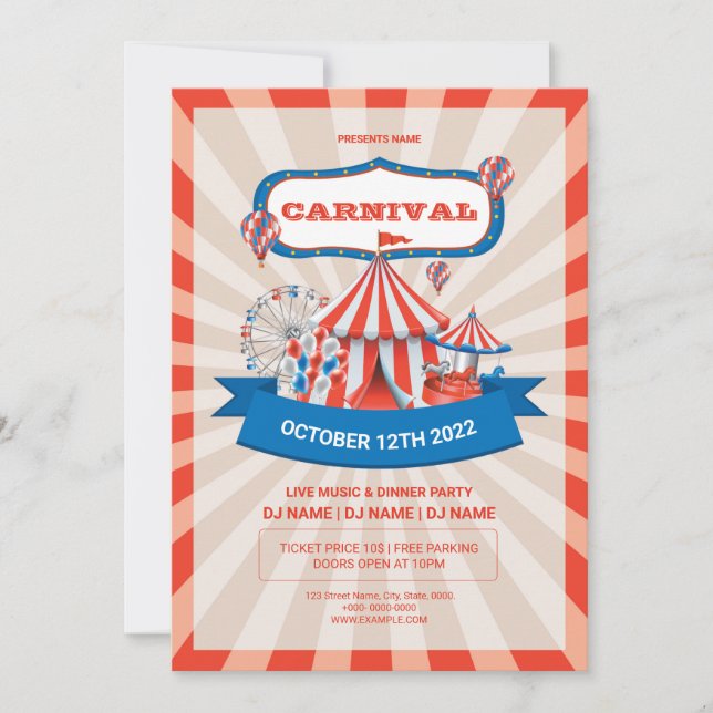 Carnival Rolig Mässa Party Flyer Inbjudningar (Framsida)