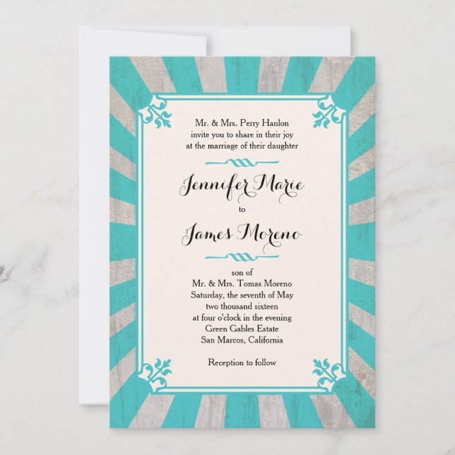 Carnival Steampunk Turquoise Wedding bjudande Inbjudningar (Framsida)