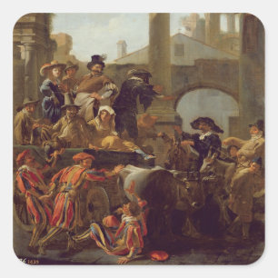 Carnival Time in Rom, 1653 (oil on canvas) Fyrkantigt Klistermärke