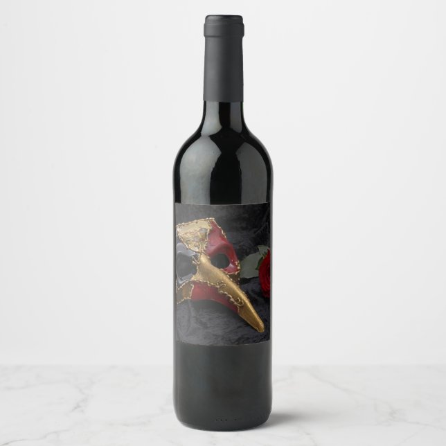 Carnival Venetian Pantalone Mask MasqueraRo Vinflaska Etikett (Framsida)