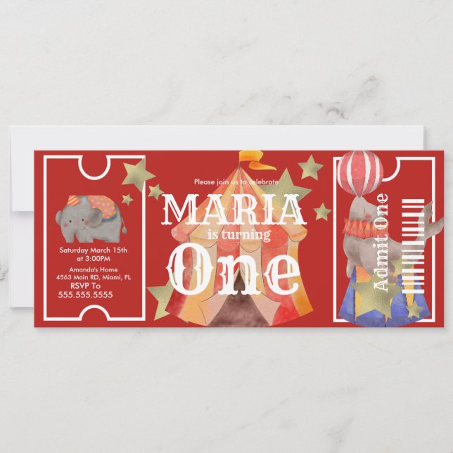 Carnival Watercolor Circus Birthday Biljett Party Inbjudningar (Framsida)