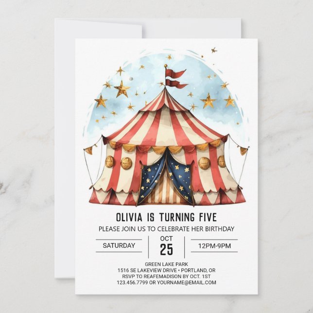 Carnival Watercolor Magic Circus Birthday Inbjudningar (Framsida)
