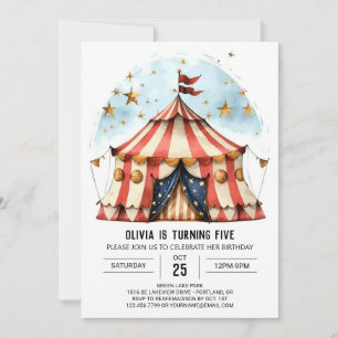 Carnival Watercolor Magic Circus Birthday Inbjudningar