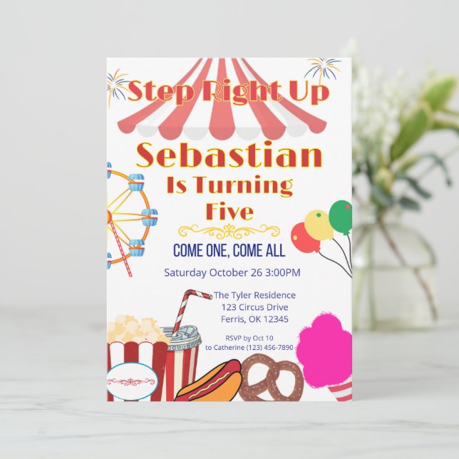 Carnivalfest Inbjudan med Tält och Snacks (Stående Fram)