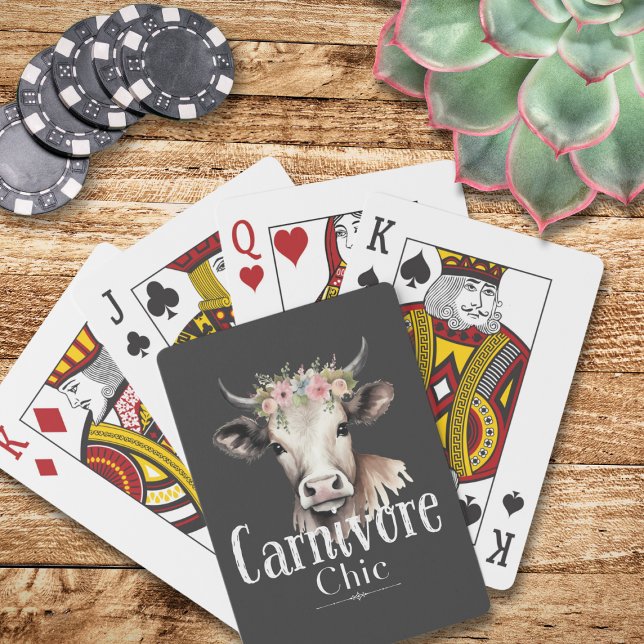 Carnivar Chic Cute Pastel Blommigt Cow Casinokort (Carnivore Chic: Where whimsical meets wild in every hand. Play with flair, deal with style!)