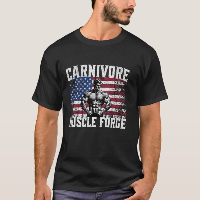 Carnivar Muscle Forge USA US Flagga Diet Kött Eate T Shirt (Framsida)