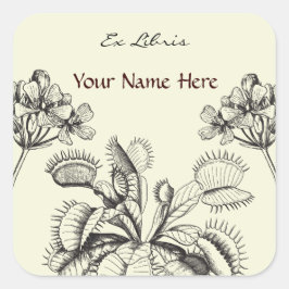 Carnivorus Plant Blommigt Bok Plate Fyrkantigt Klistermärke