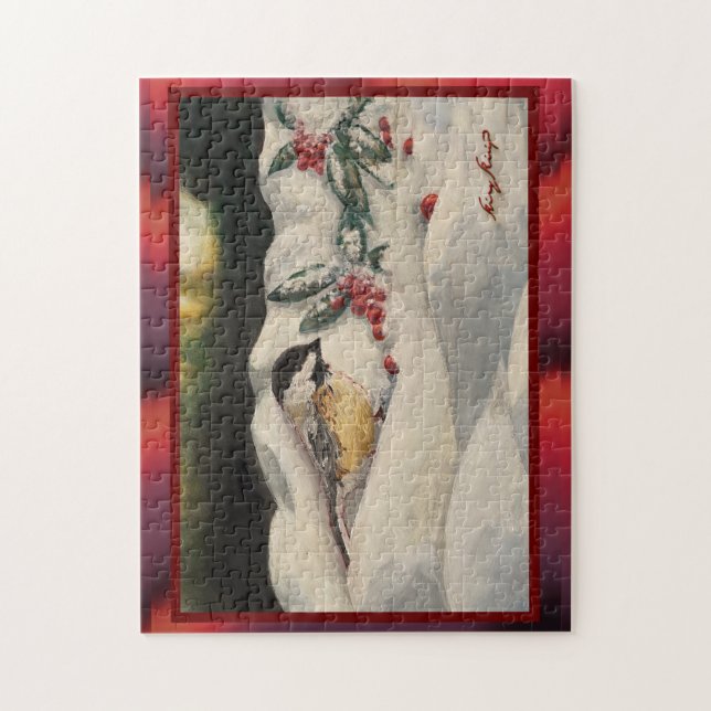 Carol Chick-a-Dee with Mistletoe Pussel (Vertikal)