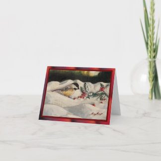 Carol the Chick-a-Dee with Mistletoe: Blank Card Tack Kort