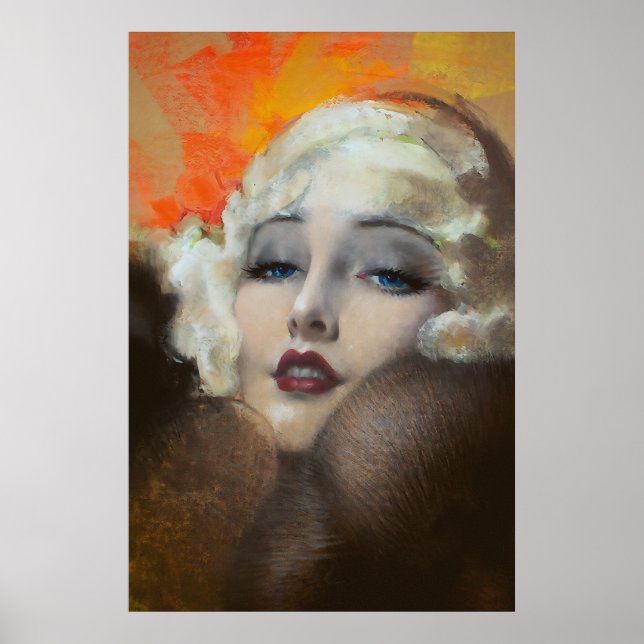 Carole Lombard Porträtt Art Deco Poster (Framsidan)