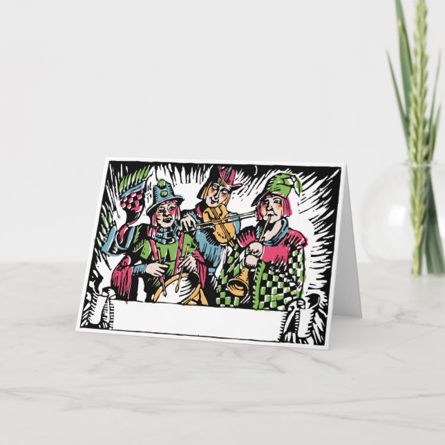 Carolers för musiker för Deco träsnittgata Helgkort (Framsida)