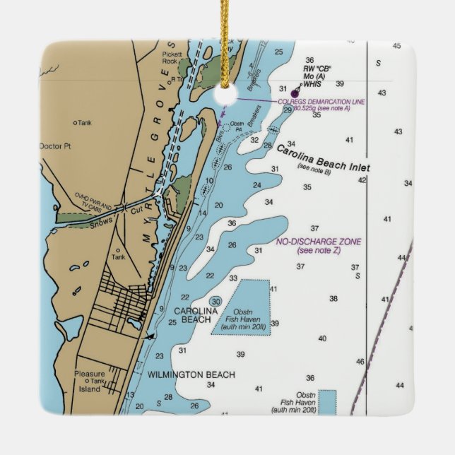 Carolina Beach NC-diagram Julgransprydnad Keramik (Baksida)