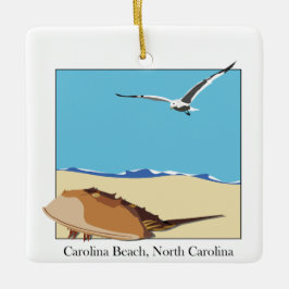 Carolina Beach, NC Horseshoe Crab Sea Gull Beach Julgransprydnad Keramik
