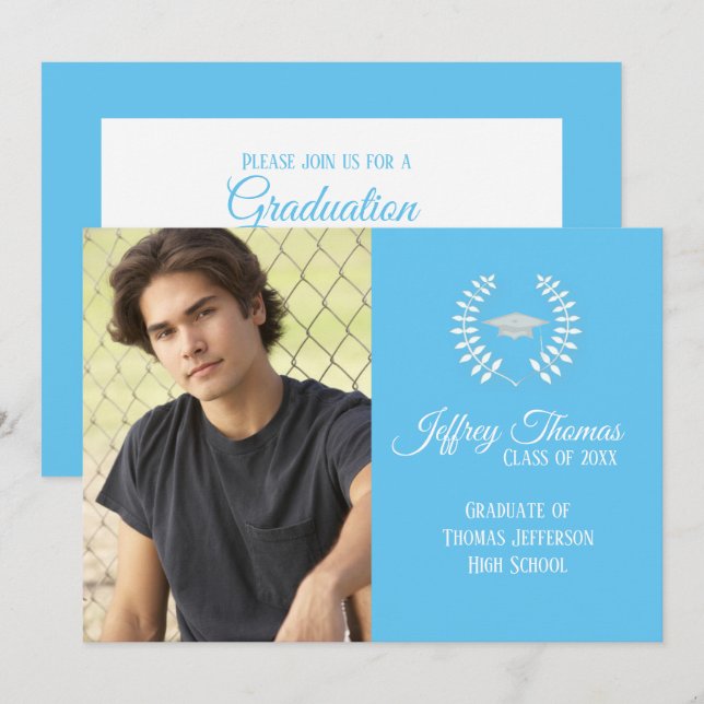 Carolina Blue Cap & Lövs Grad-inbjudan 5 tum x 7 t Inbjudningar (Fram/baksida)