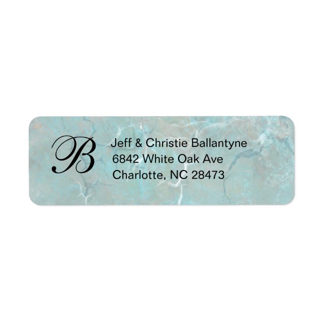 Carolina Blue Conreta Monogram Returadress Lab Etikett (Framsidan)