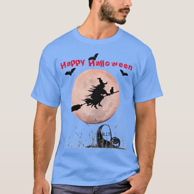 Carolina Blue Halloween Witch T Shirt (Framsida)
