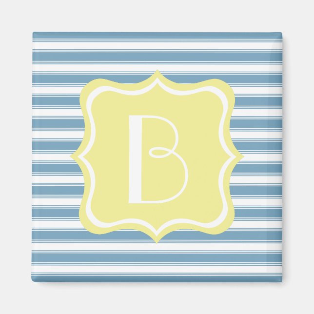 Carolina Blue och Butter Gult Rand Monogram Magnet (Framsidan)