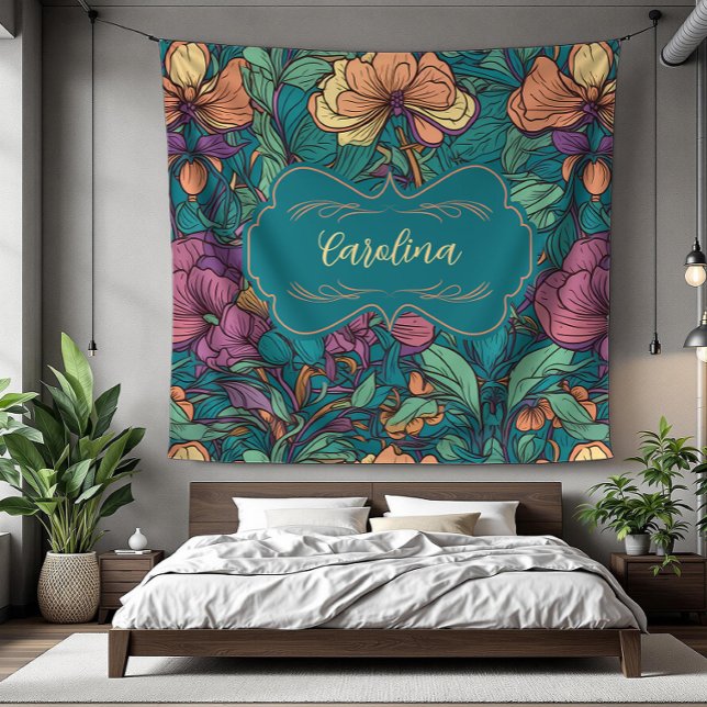 Carolina Bold Blooms Art nouveau Fleece Blanket (detail)