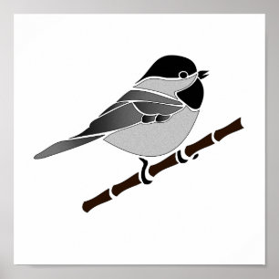 Carolina Chickadee Songbird Illustrated Poster