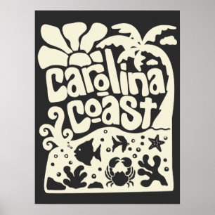 Carolina Coast Beach Vintage Retro Palmkvist Hav Poster
