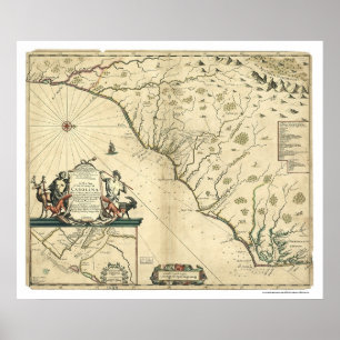 Carolina landkarta 1650 poster