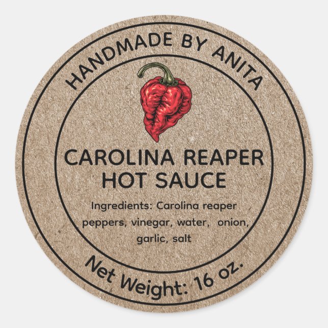 Carolina Reaper Hett Sauce Canning Burk etikett Kr (Framsida)