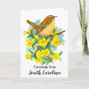 Carolina Wren Bird Gult Jessamine Blank Kort