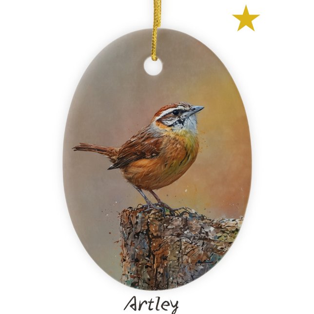 Carolina Wren Bird Painting Anpassningsbar jul Julgransprydnad Keramik (Skapare uppladdad)