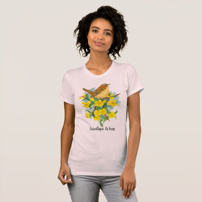 Carolina Wren Gult Jessamine Watercolor T Shirt (Hel framsida)