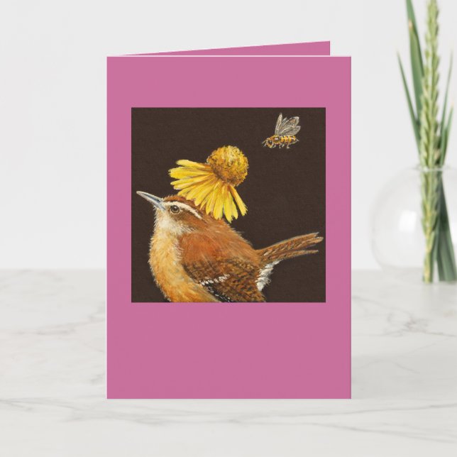 Carolina wren-kort med bin och blomma kort (Framsida)
