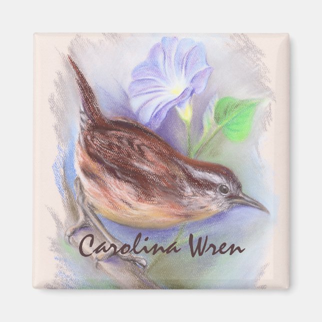 Carolina Wren med GodGlory Flowers Magnet (Framsidan)