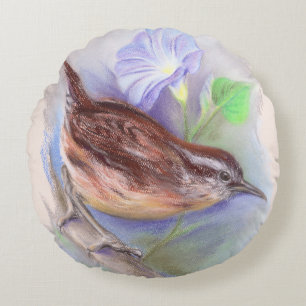 Carolina Wren med GodGlory Flowers Rund Kudde