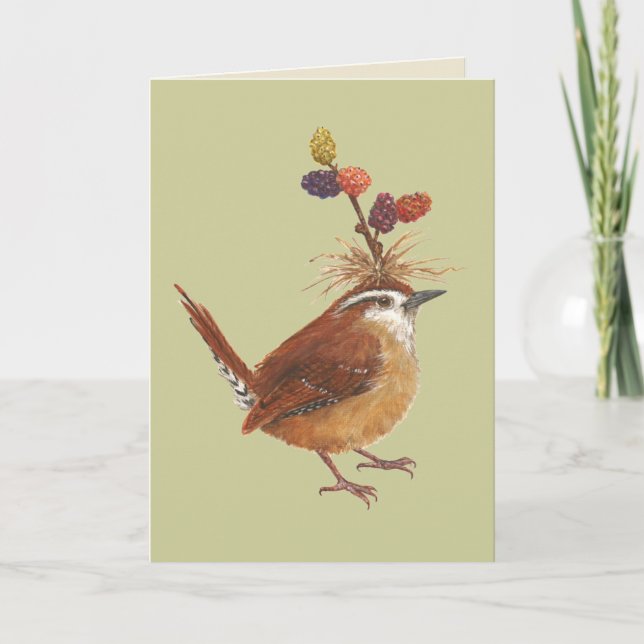Carolina wren med mulbär-kort kort (Framsida)