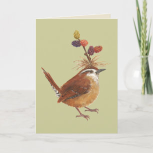 Carolina wren med mulbär-kort kort