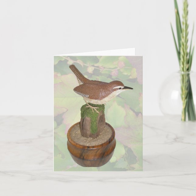Carolina Wren Woodcarving Note Card Kort (Framsida)